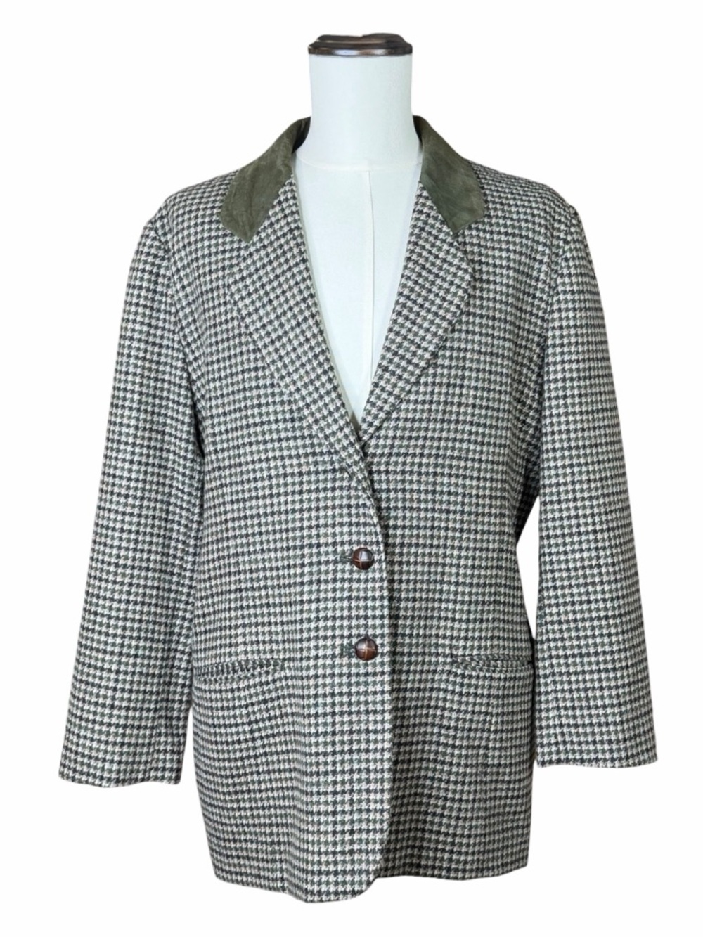 Vintage 70s International Scene Brown/Green Houndstooth Blazer - Size 15/16